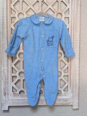 Vintage 2000's Toddletime baby boy 0-6 mos blue terry cloth one piece pajamas